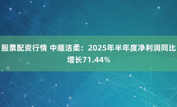 股票配资行情 中顺洁柔：2025年半年度净利润同比增长71.44%
