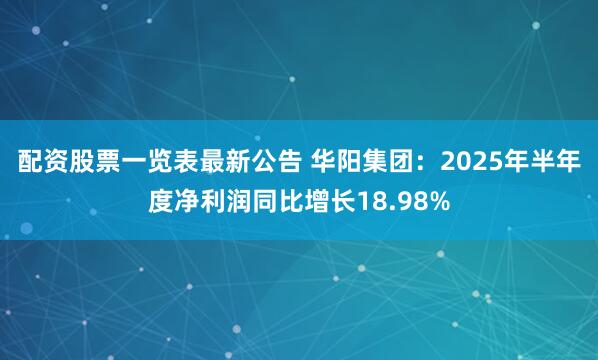 配资股票一览表最新公告 华阳集团：2025年半年度净利润同比增长18.98%